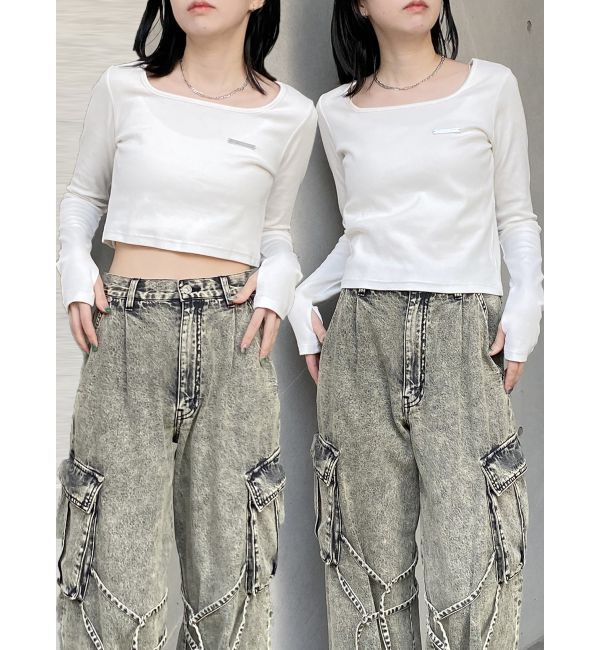 MURUA「プレートクロップドトップス」|Tシャツ・カットソー|ホワイト