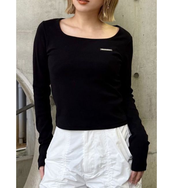 MURUA「プレートクロップドトップス」|Tシャツ・カットソー|ブラック