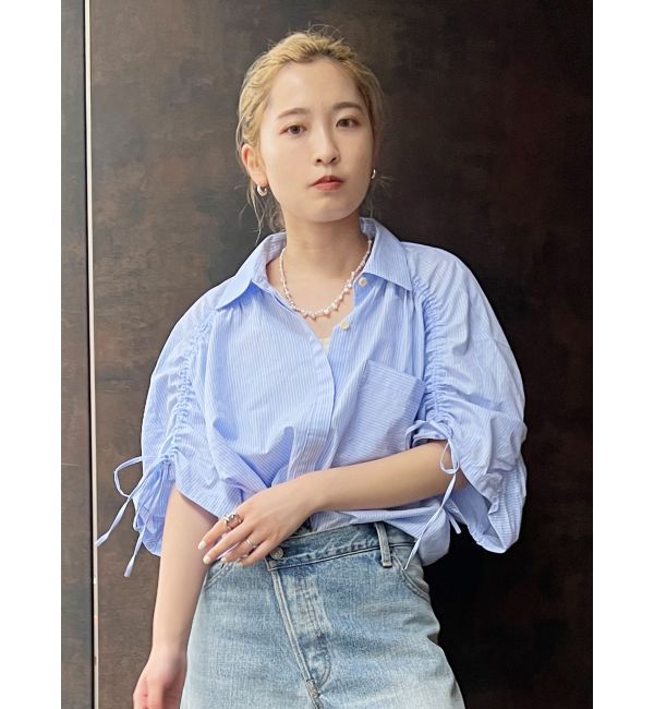 Ungrid「スリーブギャザーデザインハーフスリーブシャツ」|シャツ・ブラウス|