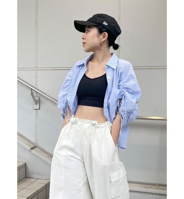 Ungrid「スリーブギャザーデザインハーフスリーブシャツ」|シャツ・ブラウス|