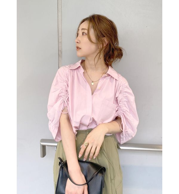 Ungrid「スリーブギャザーデザインハーフスリーブシャツ」|シャツ・ブラウス|