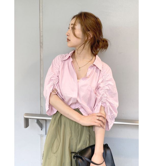 Ungrid「スリーブギャザーデザインハーフスリーブシャツ」|シャツ・ブラウス|ピンク