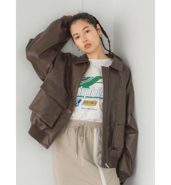 Ungrid「フェイクレザーブルゾン」|ブルゾン・スタジャン|