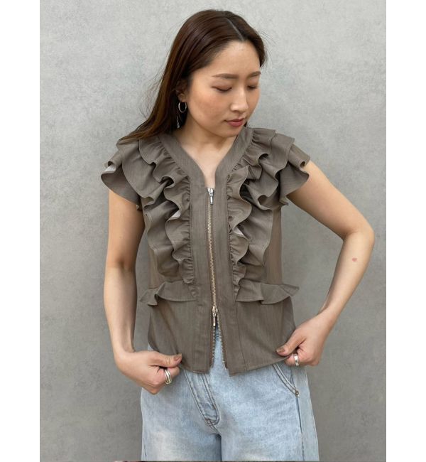 LAGUNAMOON「WZIPフリルブラウス」|シャツ・ブラウス|ブラウン