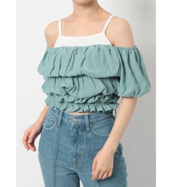 EVRIS「パフスリーブショートトップス」|シャツ・ブラウス|ブルー