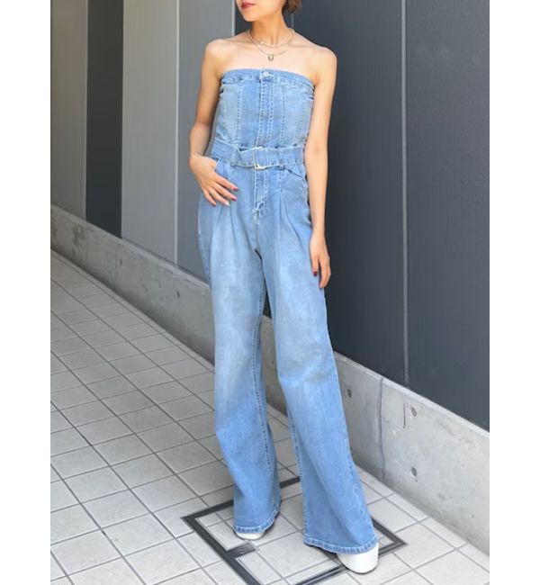 EVRIS「デニムオールインワン」|オールインワン|アイスブルー