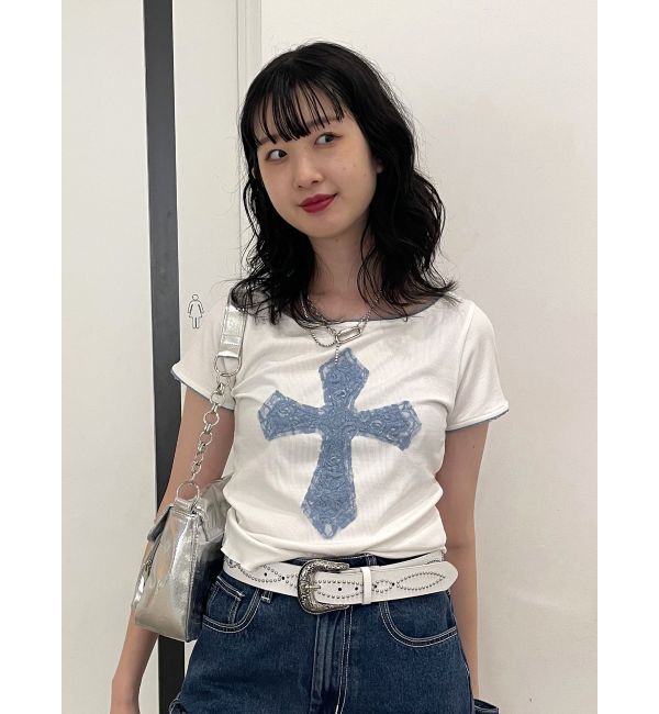 jouetie「クロスレースドッキングTシャツ」|Tシャツ・カットソー|オフホワイト