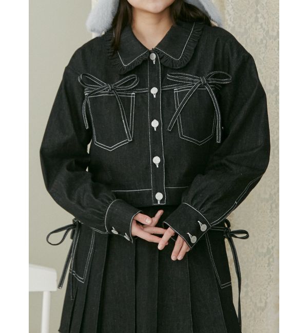 merry jenny「リボンポケットデニムジャケット【セットアップ着用可能】」|その他|ブラック