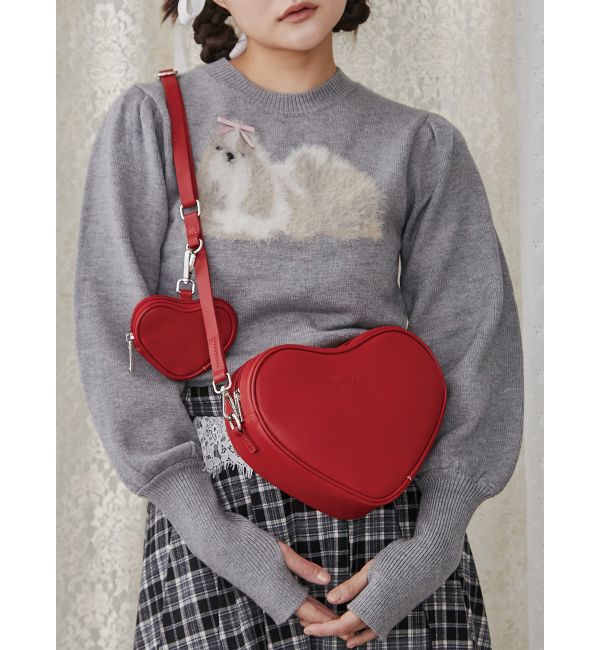 merry jenny「doubleハートショルダーバッグ」|ショルダー・メッセンジャー|レッド