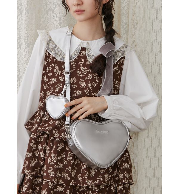 merry jenny「doubleハートショルダーバッグ」|ショルダー・メッセンジャー|ライトシルバー