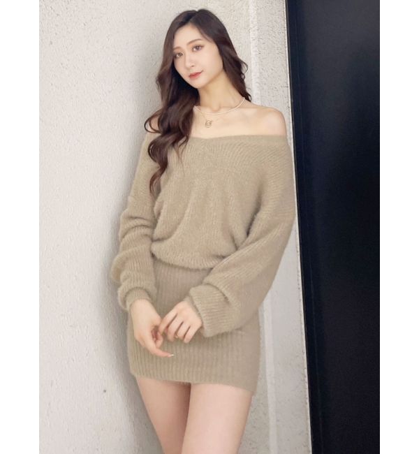 GYDA「Vネック シャギーニットワンピース」|ワンピース|