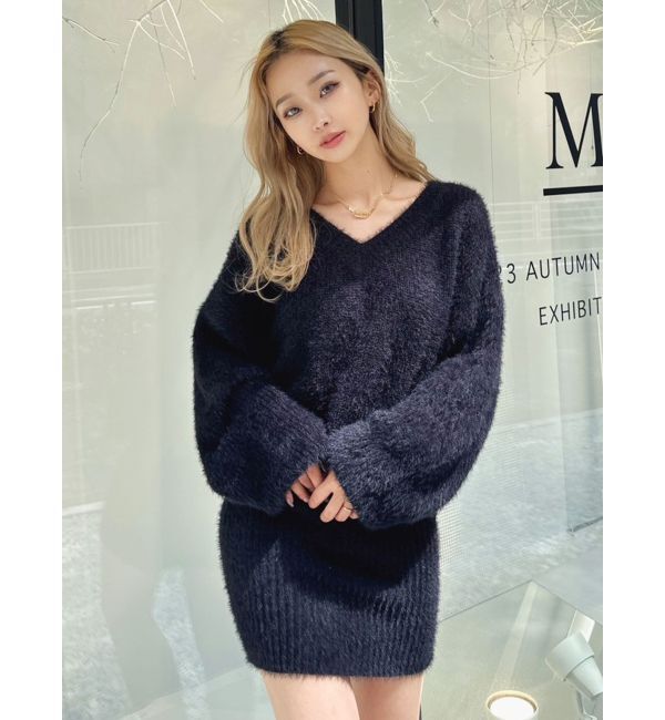 GYDA「Vネック シャギーニットワンピース」|ワンピース|