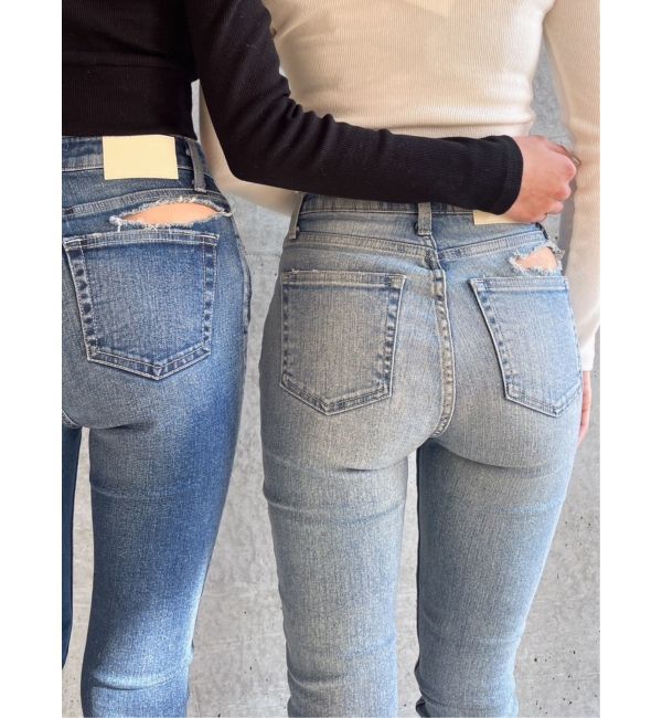 GYDA「ハイウエスト PEEPダメージスキニーデニムパンツ」|デニム|