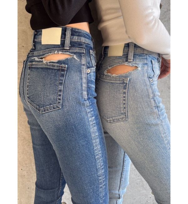 GYDA「ハイウエスト PEEPダメージスキニーデニムパンツ」|デニム|