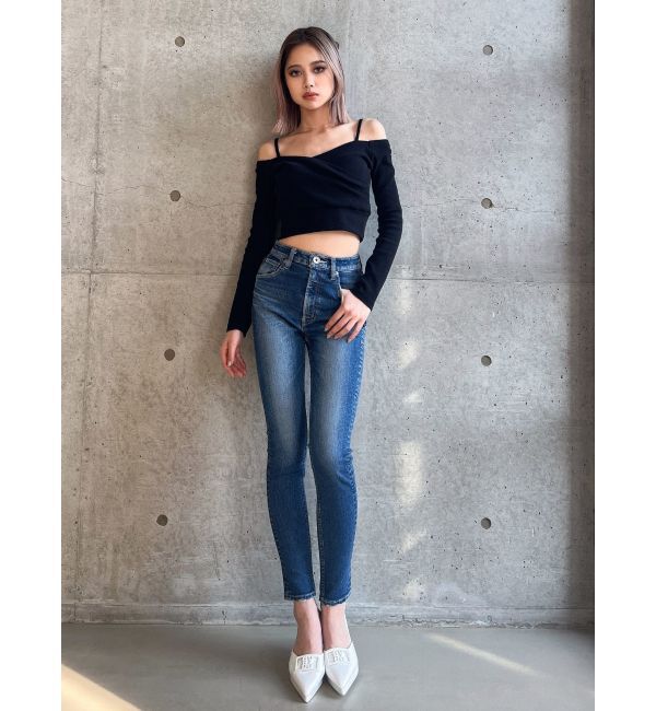 GYDA「ハイウエスト PEEPダメージスキニーデニムパンツ」|デニム|