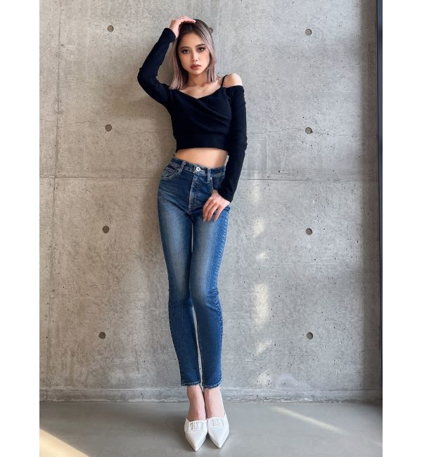 GYDA「ハイウエスト PEEPダメージスキニーデニムパンツ」|デニム|