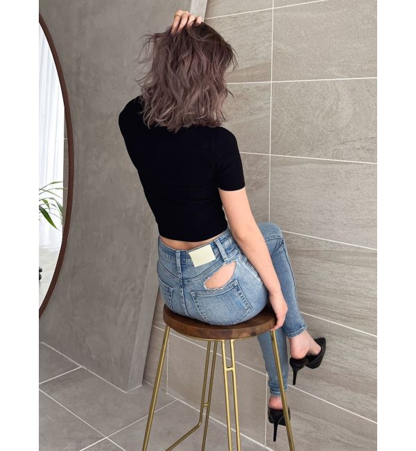 GYDA「ハイウエスト PEEPダメージスキニーデニムパンツ」|デニム|