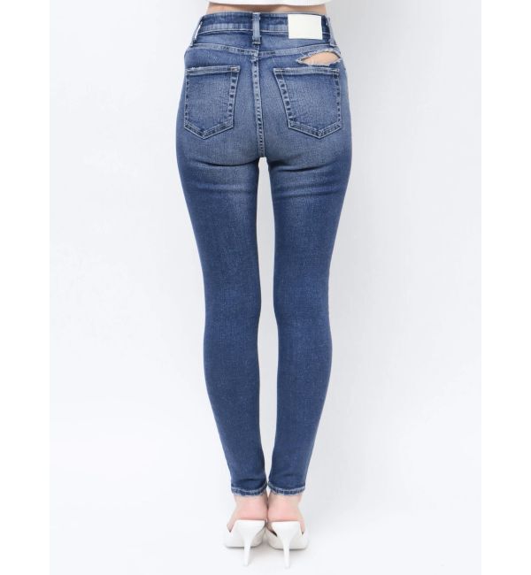 GYDA「ハイウエスト PEEPダメージスキニーデニムパンツ」|デニム|