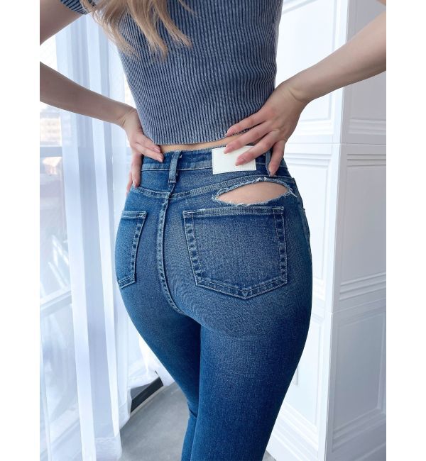 GYDA「ハイウエスト PEEPダメージスキニーデニムパンツ」|デニム|