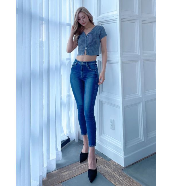 GYDA「ハイウエスト PEEPダメージスキニーデニムパンツ」|デニム|