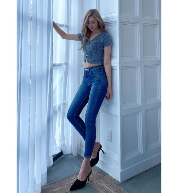 GYDA「ハイウエスト PEEPダメージスキニーデニムパンツ」|デニム|