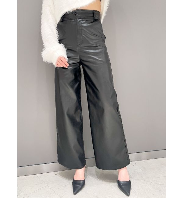 GYDA「フェイクレザーワイドパンツ」|その他|ブラック