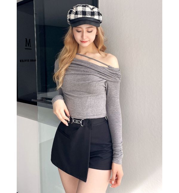 GYDA「アシンンメトリーオフショルトップス」|Tシャツ・カットソー|グレー