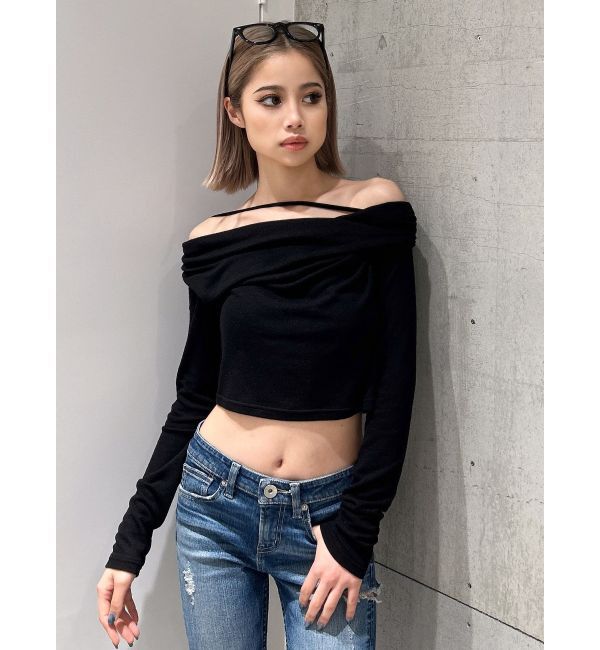 GYDA「アシンンメトリーオフショルトップス」|Tシャツ・カットソー|ブラック
