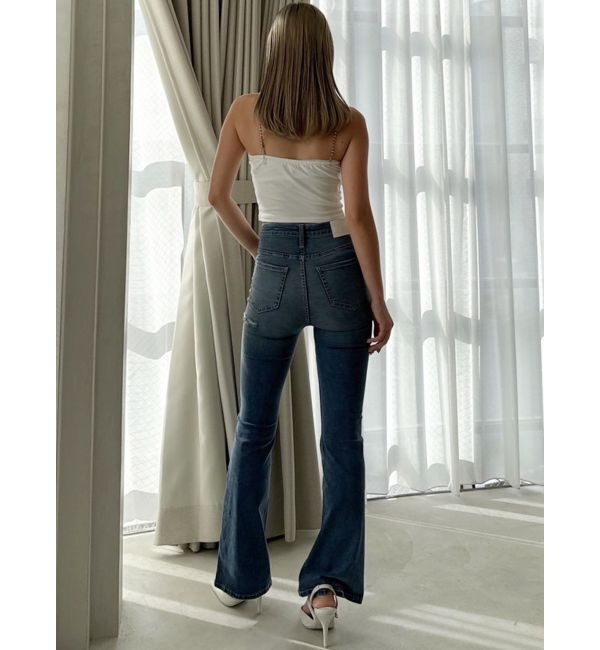 GYDA「【せいせいコラボ】ハイウエストストーンフレアパンツ」|デニム|