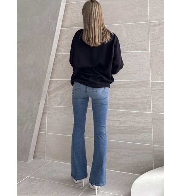 GYDA「【せいせいコラボ】ハイウエストストーンフレアパンツ」|デニム|