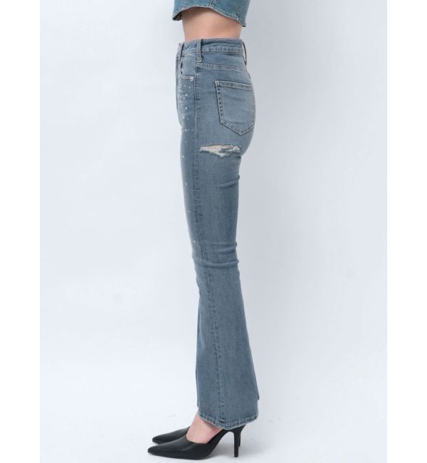 GYDA「【せいせいコラボ】ハイウエストストーンフレアパンツ」|デニム|