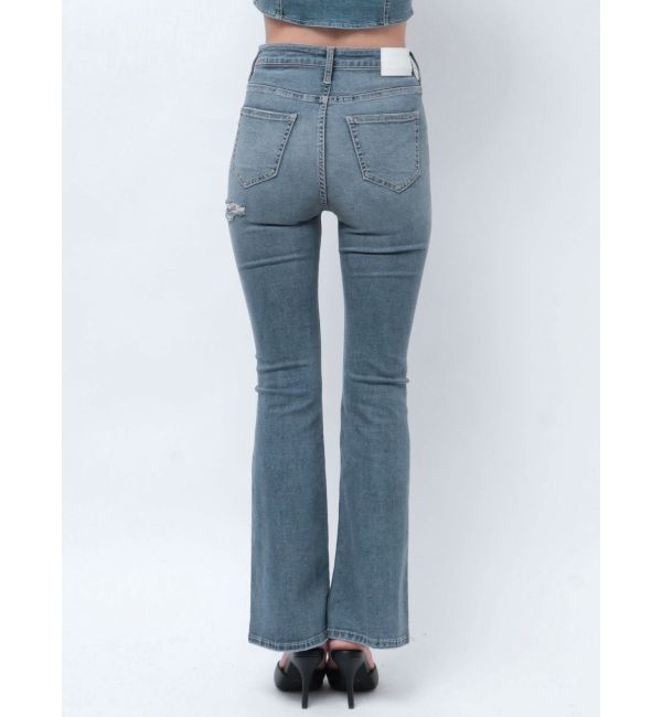 GYDA「【せいせいコラボ】ハイウエストストーンフレアパンツ」|デニム|