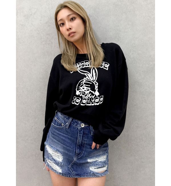 GYDA「ハイウエストGD embossダメージスカートライクデニムショートパンツ」|スカート|