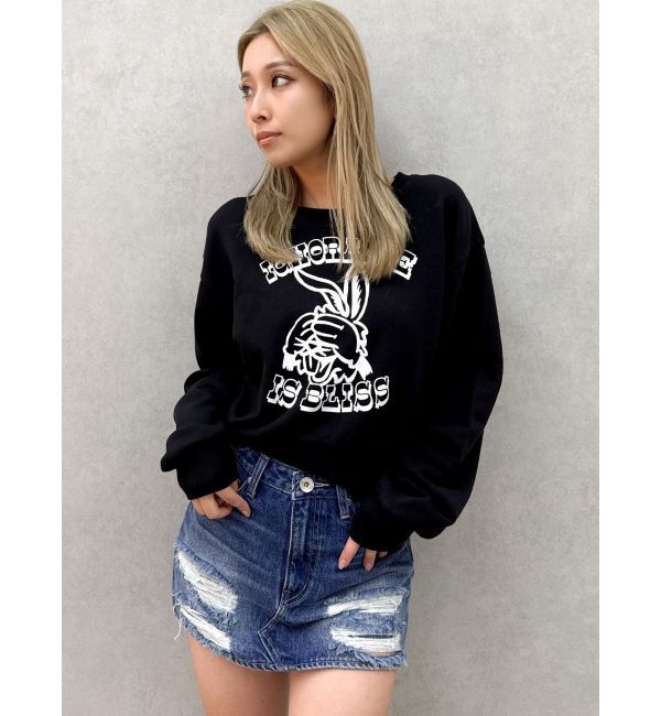 GYDA「ハイウエストGD embossダメージスカートライクデニムショートパンツ」|スカート|