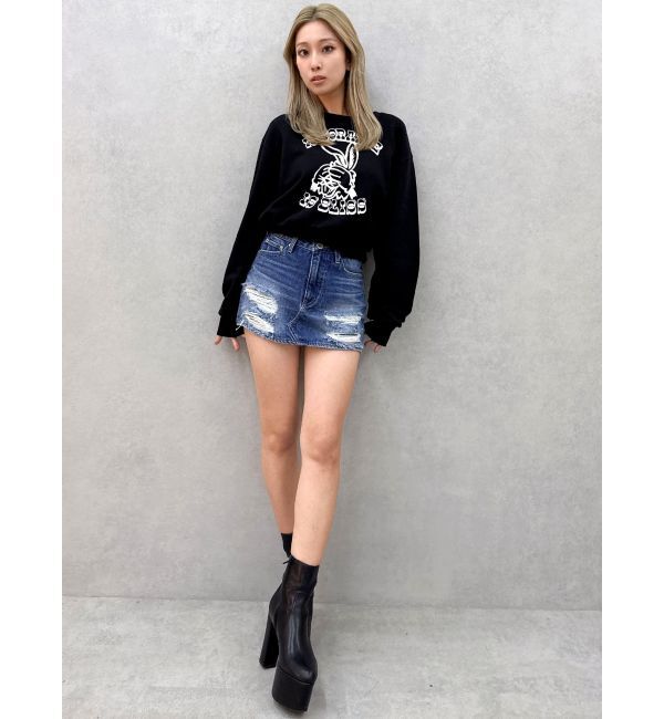 GYDA「ハイウエストGD embossダメージスカートライクデニムショートパンツ」|スカート|