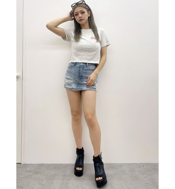 GYDA「ハイウエストGD embossダメージスカートライクデニムショートパンツ」|スカート|