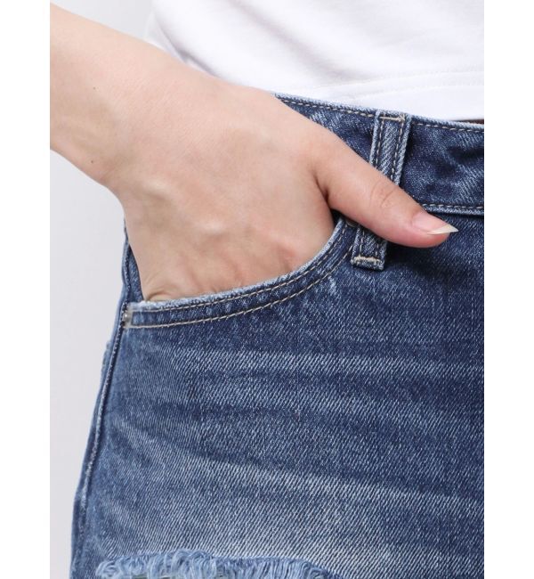 GYDA「ハイウエストGD embossダメージスカートライクデニムショートパンツ」|スカート|