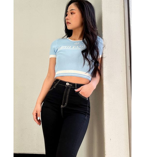 GYDA「GD POSH FADITALハーフスリーブニットトップス」|ニット・セーター|