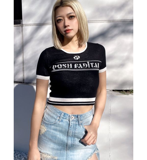 GYDA「GD POSH FADITALハーフスリーブニットトップス」|ニット・セーター|ブラック