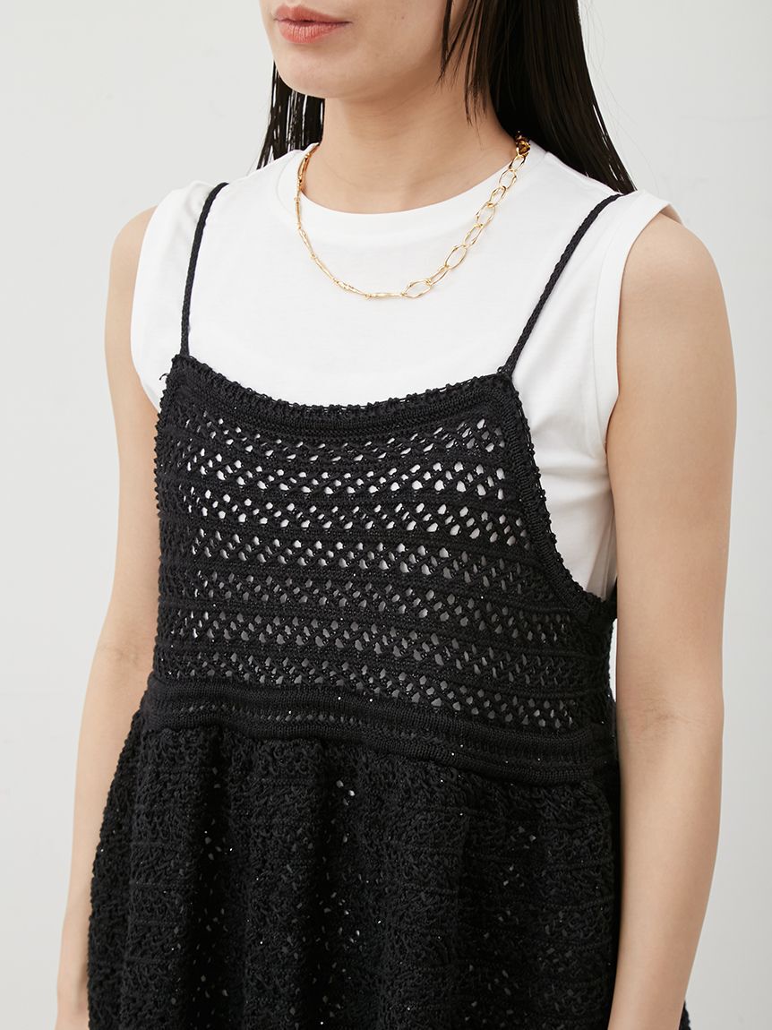 Mila Owen「【ウォッシャブル】クロシェニットキャミ&times;ノースリトップス」|キャミソール|