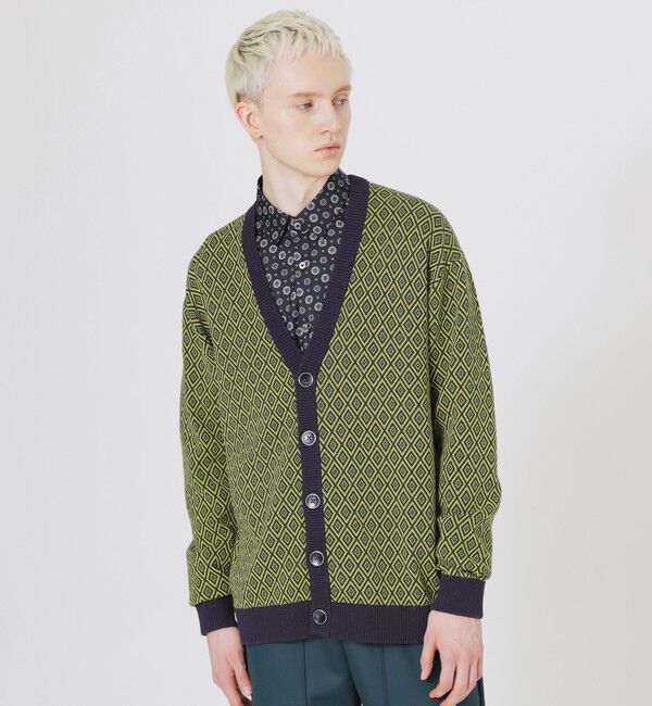  「ジオメトリックカーディガン」|ニット・セーター|イエロー