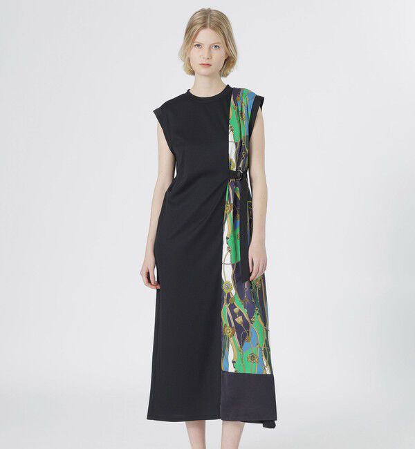  「スカーフサイドブロッキングワンピース」|ワンピース|ブラック