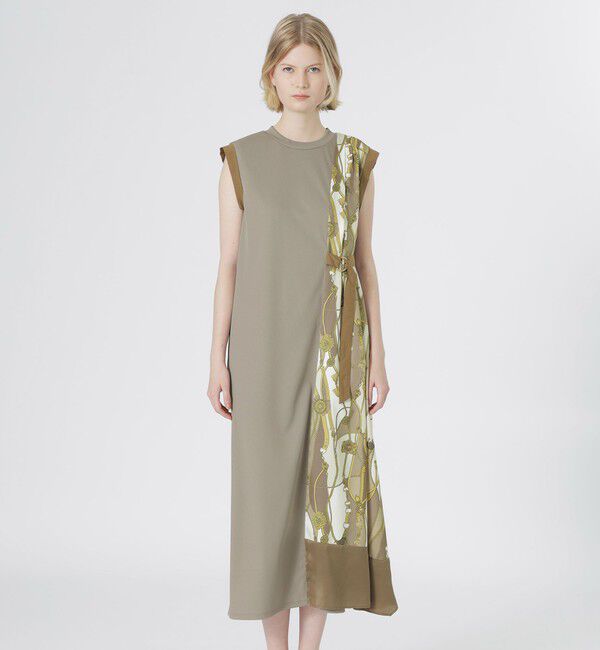  「スカーフサイドブロッキングワンピース」|ワンピース|ベージュ