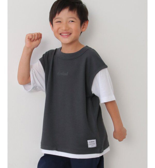 ikka kids「鹿の子フェイクベストロゴT（120~160cm）」|Tシャツ・カットソー|ダークグレイ