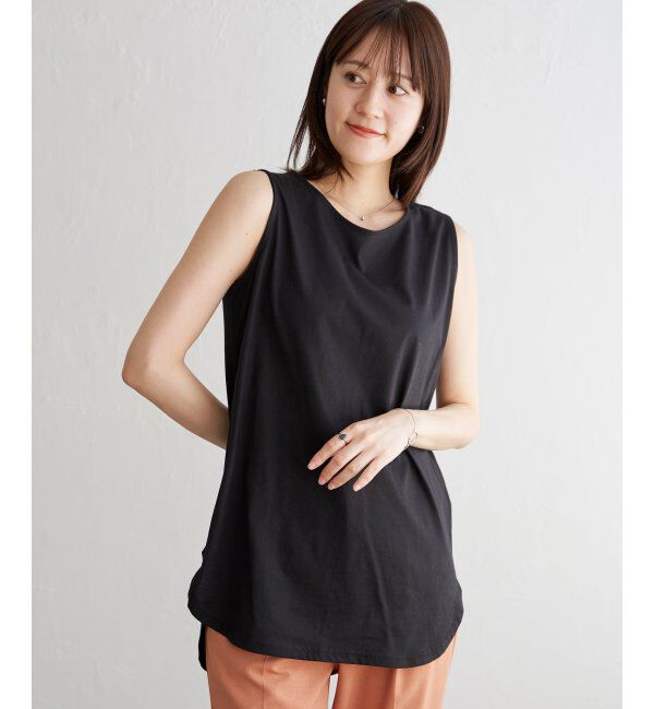 ikka「【雑誌 InRed 6月号掲載】【接触冷感／UVカット】コットンUSA裾ラウンドノースリプルオーバー」|タンクトップ|