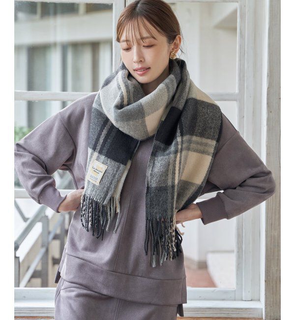 ikka「ウォッシャブルマルチチェックマフラー」|マフラー|ブラック