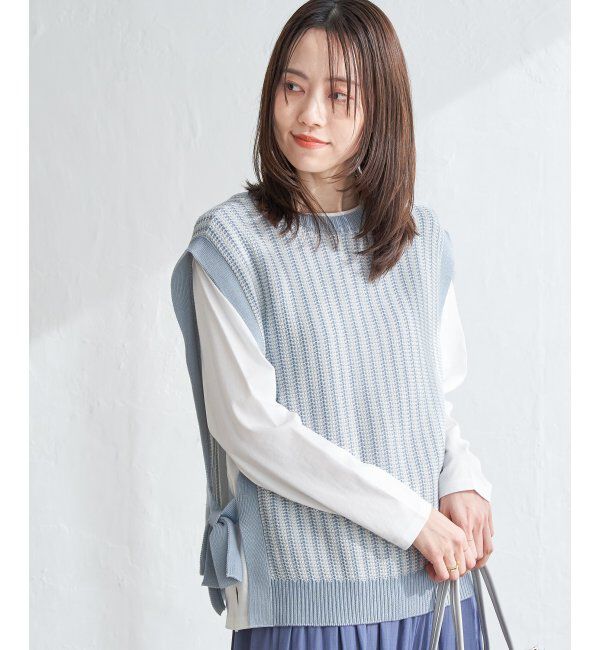 ikka「2WAYサイドリボンニットベスト」|ニット・セーター|ライトブルー