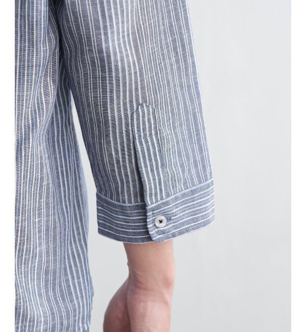 ikka「【吸水速乾】7分袖イージーケアリネンストライプシャツ」|シャツ・ブラウス|