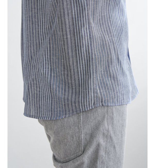 ikka「【吸水速乾】7分袖イージーケアリネンストライプシャツ」|シャツ・ブラウス|