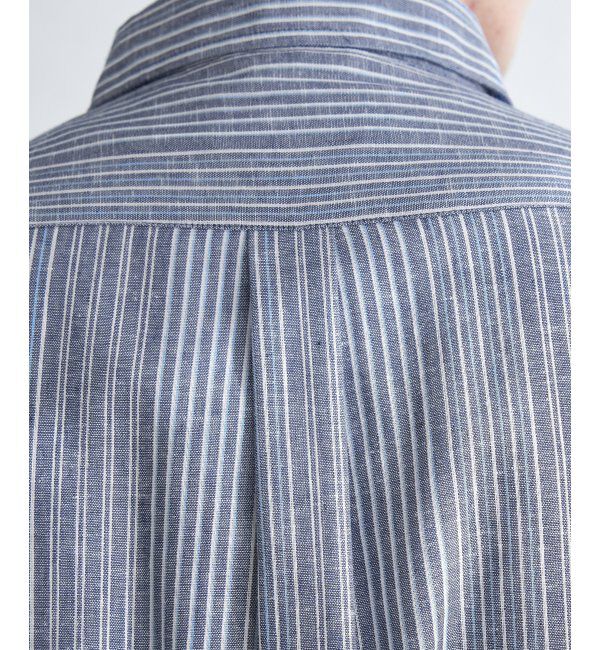 ikka「【吸水速乾】7分袖イージーケアリネンストライプシャツ」|シャツ・ブラウス|
